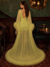 Jersey Sheath V Neck Formal Dresses with Sheer Chiffon Flowing Cape