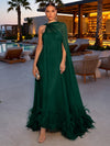 Chiffon A-Line Strapless Formal Dresses with Sheer Chiffon Flowing Cape