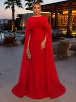Jersey Mermaid Boat Neck Formal Dresses with Caps