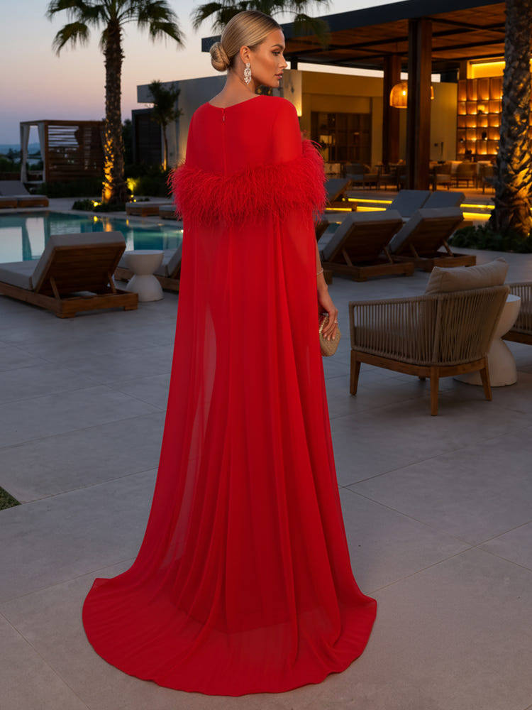Jersey Mermaid Boat Neck Formal Dresses with Caps