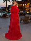 Jersey Mermaid Boat Neck Formal Dresses with Caps