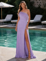 Jersey A-Line One Shoulder Formal Dresses with Side Slit