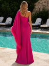 Jersey Mermaid One Shoulder Formal Dresses with Natural Feather Fringe Hem