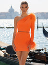 Jersey Bodycon One Shoulder Formal Dresses with Feathers