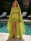 Jersey Sheath Strapless Formal Dresses with Sheer Chiffon Flowing Cape