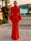 Jersey Mermaid Stand Collar Formal Dresses with Feathers