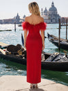 Satin Bodycon Off Shoulder Formal Dresses with Side Slit