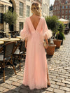 Chiffon A-Line V Neck Formal Dresses with Side Slit