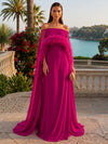 Chiffon A-Line Off Shoulder Formal Dresses with Sheer Chiffon Flowing Cape