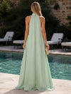 Chiffon A-Line Halter Formal Dresses with Natural Feather Fringe Hem