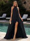 Chiffon A-Line Halter Formal Dresses with Natural Feather Fringe Hem