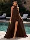 Chiffon A-Line Halter Formal Dresses with Natural Feather Fringe Hem