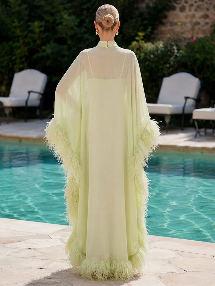 Chiffon A-Line High Neck Formal Dresses with Caps