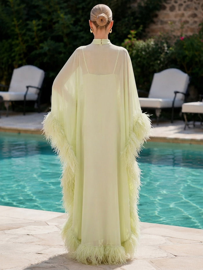 Chiffon A-Line High Neck Formal Dresses with Caps