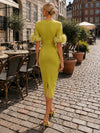 Jersey Sheath Boat Neck Formal Dresses with Slit