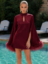 Satin Sheath High Neck Formal Dresses with Caps