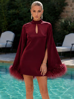 Satin Sheath High Neck Formal Dresses with Caps