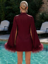 Satin Sheath High Neck Formal Dresses with Caps