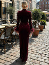 Velvet Sheath High Neck Formal Dresses with Side Slit