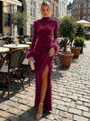 Velvet Sheath High Neck Formal Dresses with Side Slit