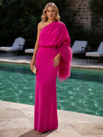 Jersey Sheath One Shoulder Formal Dresses with Feathers
