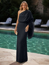 Jersey Sheath One Shoulder Formal Dresses with Feathers