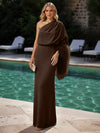 Jersey Sheath One Shoulder Formal Dresses with Feathers
