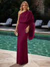 Jersey Sheath One Shoulder Formal Dresses with Feathers