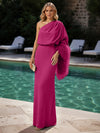 Jersey Sheath One Shoulder Formal Dresses with Feathers