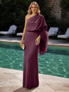Jersey Sheath One Shoulder Formal Dresses with Feathers