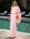 Jersey Sheath One Shoulder Formal Dresses with Feathers