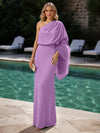 Jersey Sheath One Shoulder Formal Dresses with Feathers