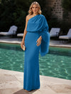 Jersey Sheath One Shoulder Formal Dresses with Feathers