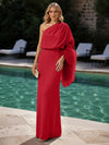 Jersey Sheath One Shoulder Formal Dresses with Feathers