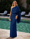 Jersey Sheath One Shoulder Formal Dresses with Feathers