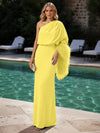 Jersey Sheath One Shoulder Formal Dresses with Feathers