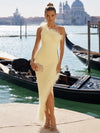 Jersey Mermaid One Shoulder Formal Dresses with Natural Feather Fringe Hem