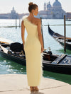 Jersey Mermaid One Shoulder Formal Dresses with Natural Feather Fringe Hem