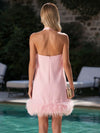 Jersey Sheath Halter Formal Dresses with Natural Feather Fringe Hem