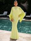 Chiffon Mermaid V Neck Formal Dresses with Caps