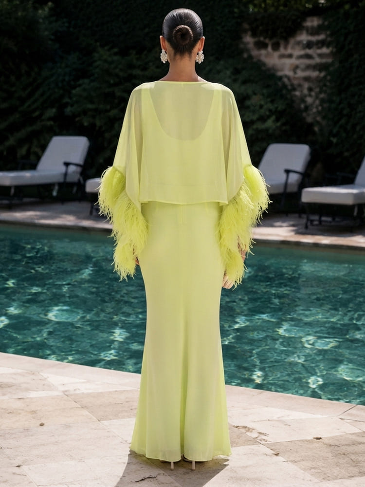 Chiffon Mermaid V Neck Formal Dresses with Caps