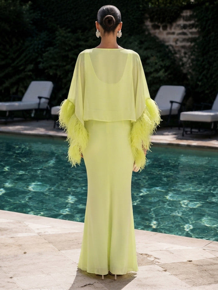 Chiffon Mermaid V Neck Formal Dresses with Caps