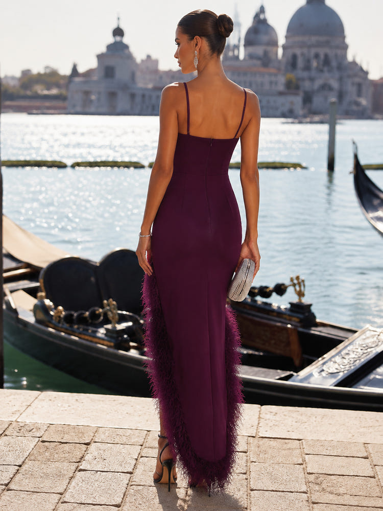 Satin Mermaid Spaghetti Straps Formal Dresses with Side Slit