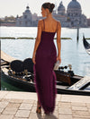 Satin Mermaid Spaghetti Straps Formal Dresses with Side Slit