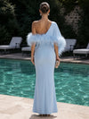 Satin Mermaid One Shoulder Formal Dresses with Natural Feather Fringe Hem