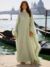 Chiffon A-Line High Neck Formal Dresses with Natural Feather Fringe Hem