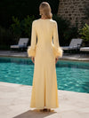 Chiffon A-Line Crew Neck Formal Dresses with Feathers