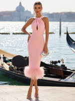 Jersey Bodycon Halter Formal Dresses with Pleated
