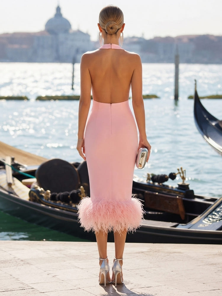 Jersey Bodycon Halter Formal Dresses with Pleated