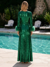 Sequin A-Line Boat Neck Formal Dresses with Feathers